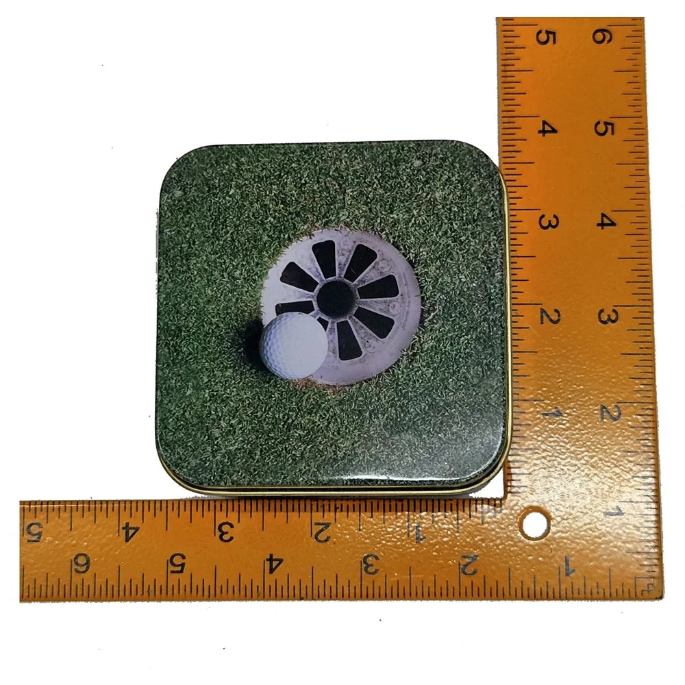 Vintage Golf Ball Green Grass Metal Square Tin Box Small Storage Container Decor